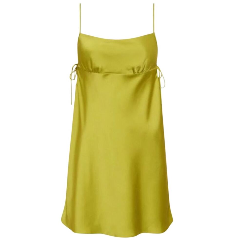 Rumored Meadow Mini Dress LARGE‎ Square Neck Green Satin Empire Cocktail NEW
